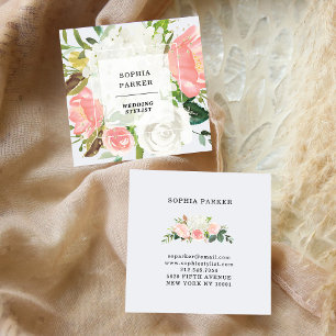 Elegant Blushing Rosa Blommigt med Faux Guld Fyrkantigt Visitkort