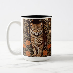 Elegant Bobcat på Brun Blommig Bakgrund Två-Tonad Mugg