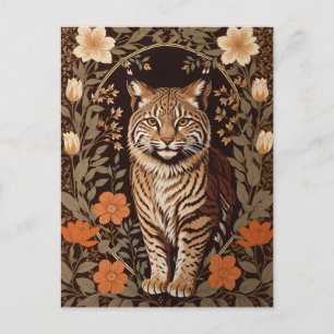 Elegant Bobcat på Brun Blommig Bakgrund Vykort