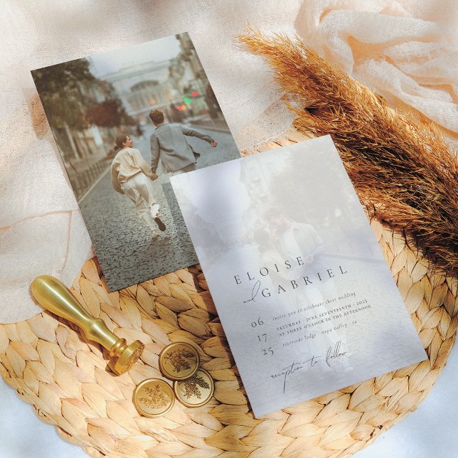 Elegant Bohemer Modern Minimalistisk 2 Foto Bröllo Inbjudningar (Skapare uppladdad)