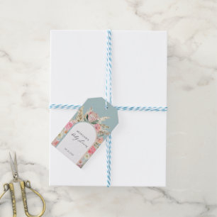 Elegant Bohemian Blommigt Baby Shower Monogram Presentetikett