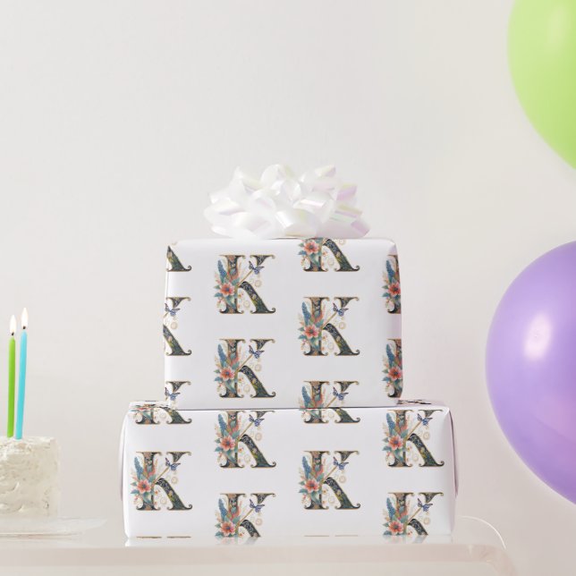 Elegant bohemian blommigt brev K Presentpapper (Festgåvor)