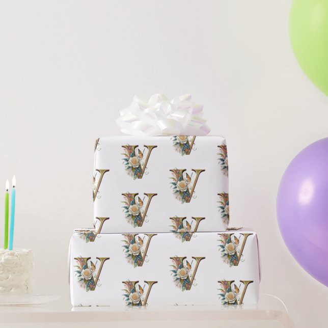 Elegant bohemian blommigt brev V Presentpapper (Festgåvor)