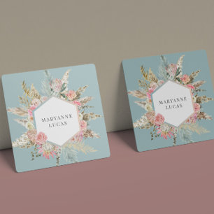 Elegant Bohemian Blommigt Monogram Fyrkantigt Visitkort