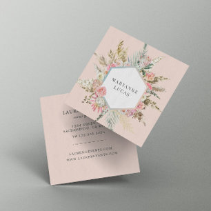 Elegant Bohemian Blommigt Monogram Fyrkantigt Visitkort