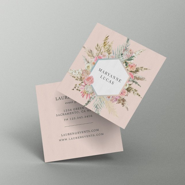 Elegant Bohemian Blommigt Monogram Fyrkantigt Visitkort (Skapare uppladdad)