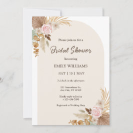 Elegant Bohemian Floral Pampas Grass Bridal Shower Inbjudningar