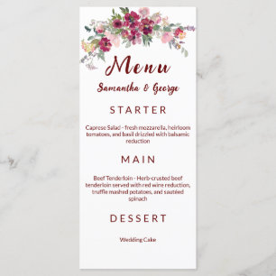 Elegant Bohemian Floral Wedding Menu-mall Meny