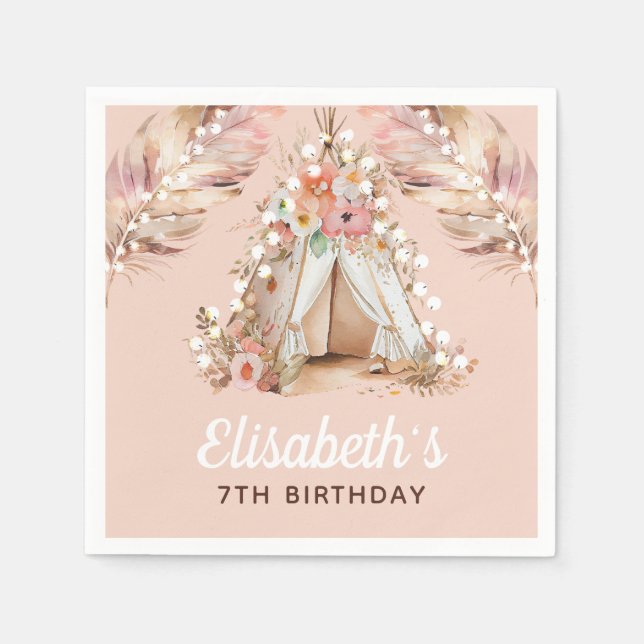 Elegant Bohemian Girl Birthday Personlig Pappersservett (Framsidan)