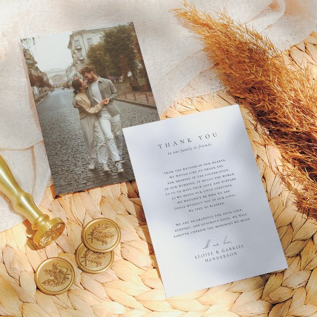 Elegant Bohemian Modern Minimalist Photo Bröllop Tack Kort (Skapare uppladdad)