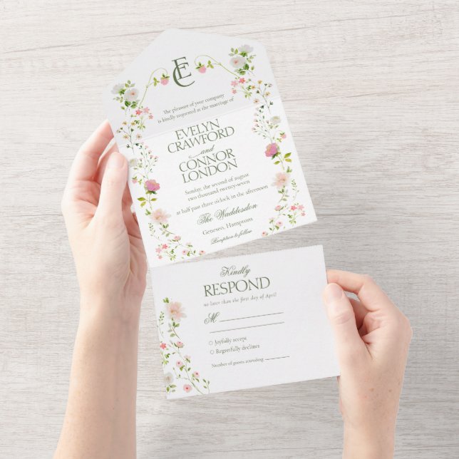 Elegant Bohemian Monogram Blommigt Bröllop (Avrivbar del)