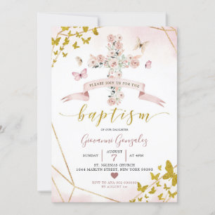 Elegant Bohemian och Guld Butterfly Baptism Inbjudningar