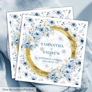 Elegant Bohemian Pastel Blue Guld Glitter Bröllop Pappersservett