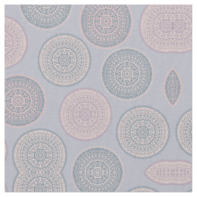 Elegant Bohemian Rosa Blue Pastel Mandala Mönster Tyg (Närbild)