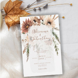 Elegant Bohemian Rustic Blommigt Pampas Bröllop Inbjudningar