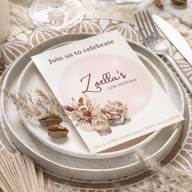 Elegant Bohemian Vår Birthday Par Tea Inbjudningar (Elegant Bohemian Birthday Party Invitation)
