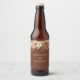 Elegant bohemisk blommande bröllop ölflaska etikett