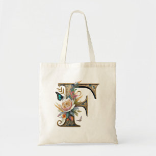 Elegant bohemisk blommig bokstav F Tygkasse