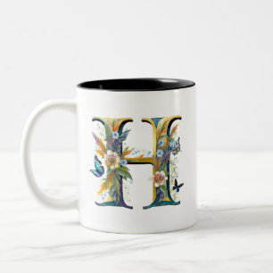 Elegant bohemisk blommig bokstav H Två-Tonad Mugg