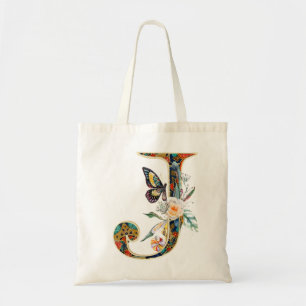 Elegant bohemisk blommig bokstav J Tygkasse