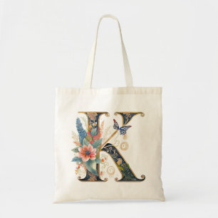 Elegant bohemisk blommig bokstav K Tygkasse