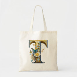 Elegant bohemisk blommig bokstav T Tygkasse