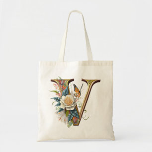Elegant bohemisk blommig bokstav V Tygkasse