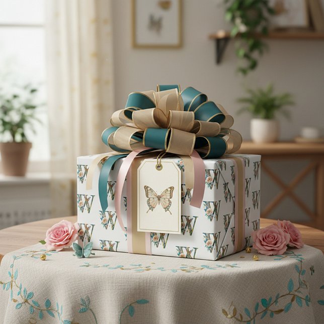 Elegant bohemisk blommig bokstav W Presentpapper (Skapare uppladdad)