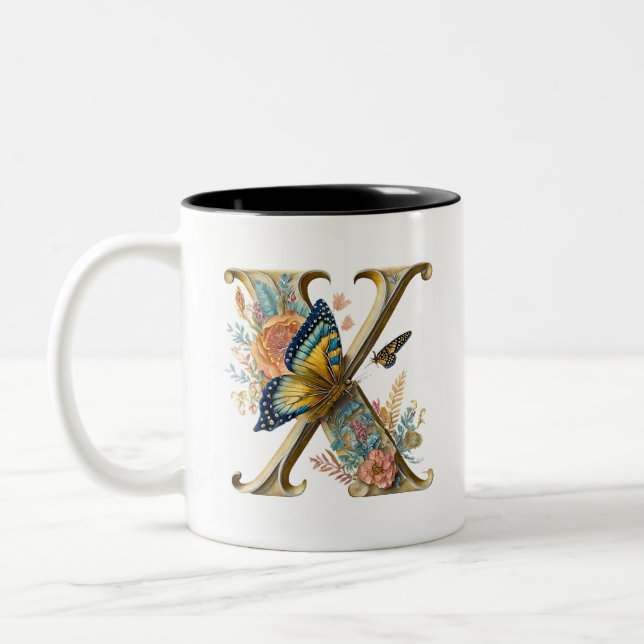 Elegant bohemisk blommig bokstav X Två-Tonad Mugg (Vänster)