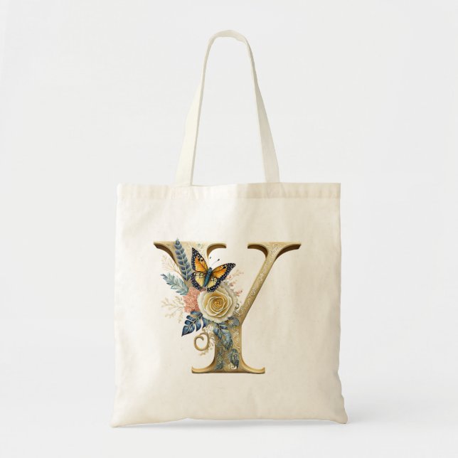 Elegant bohemisk blommig bokstav Y Tygkasse (Framsidan)