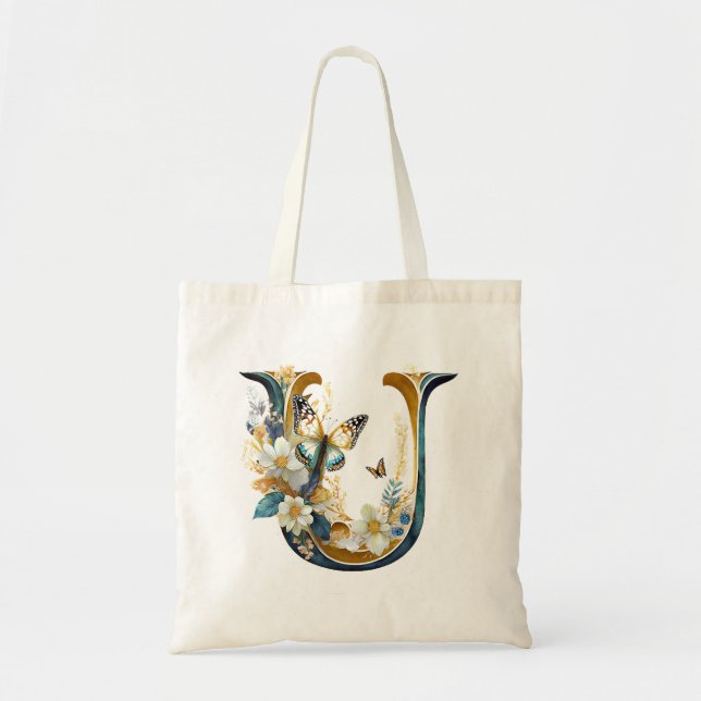 Elegant bohemisk blomstermönster bokstav U Tygkasse (Framsidan)
