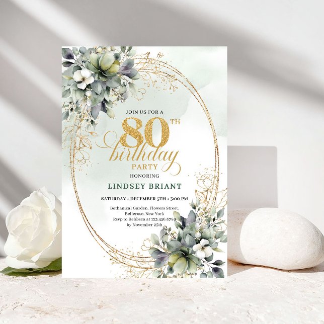 Elegant bohemisk grönska 80-års födelsedagsinbjuda inbjudningar (Elegant Bohemian Greenery 80th Birthday Invite)