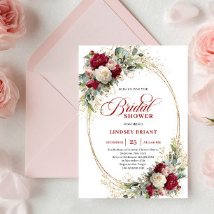 Elegant bohemisk röda vita blommor guld bröllopsfe inbjudningar