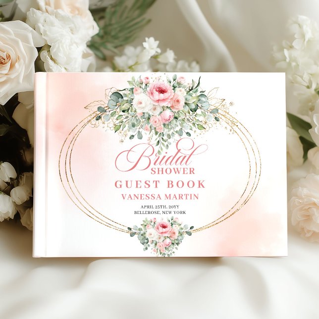 Elegant bohemisk rosabröllopsfirande gästböcker (Chic Bohemian Blush Floral Minimal Bridal Guest Book)