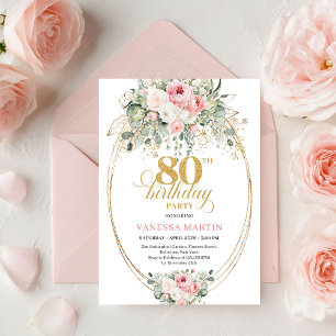 Elegant bohemisk rosafärgade rosor 80-års födelsed inbjudningar
