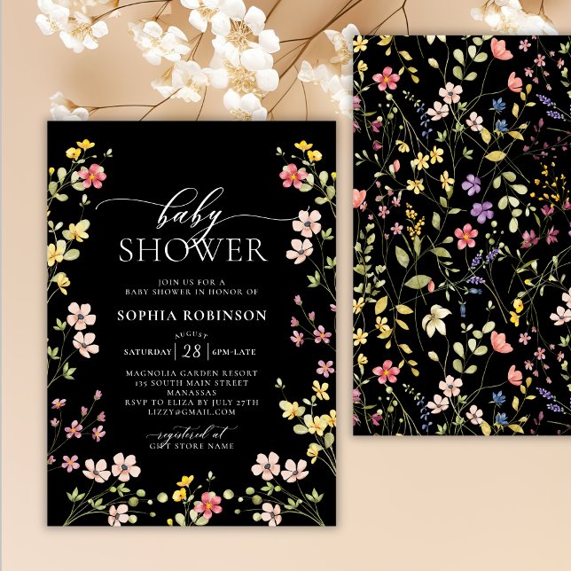 Elegant bohemisk vildblomstema Baby Shower Inbjudningar (Skapare uppladdad)