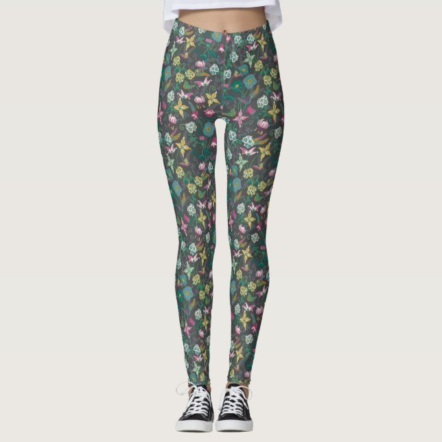 Elegant Bohemiska Blommigtar Leggings (Framsida)