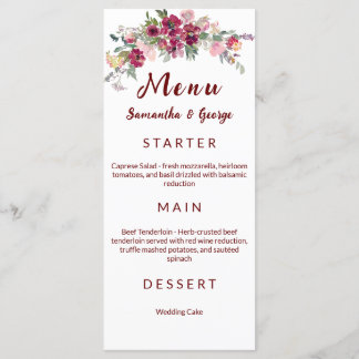 Elegant Bohemsk Blommig Bröllopsmenymall Meny