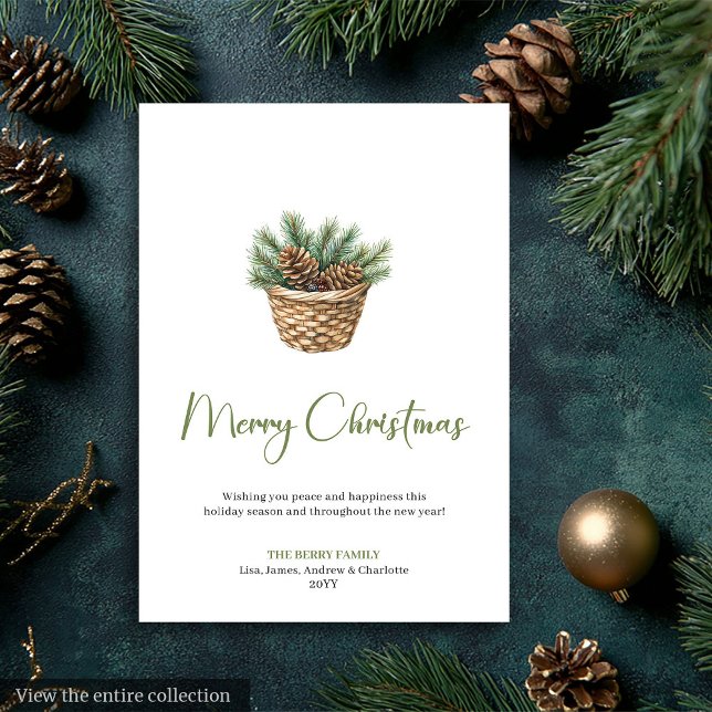 Elegant Bohemsk Botanisk Rustik Julhälsning Julkort (Elegant Bohemian Botanical Rustic Xmas Greeting Holiday Card)