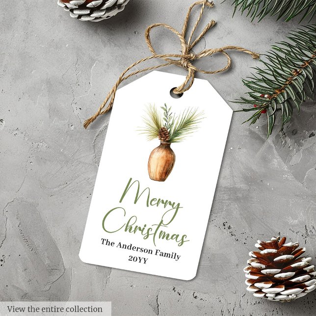 Elegant bohemsk rustik tallkranstillbehör presentetikett (Elegant Bohemian Rustic Pine Wreath Gift Tag)