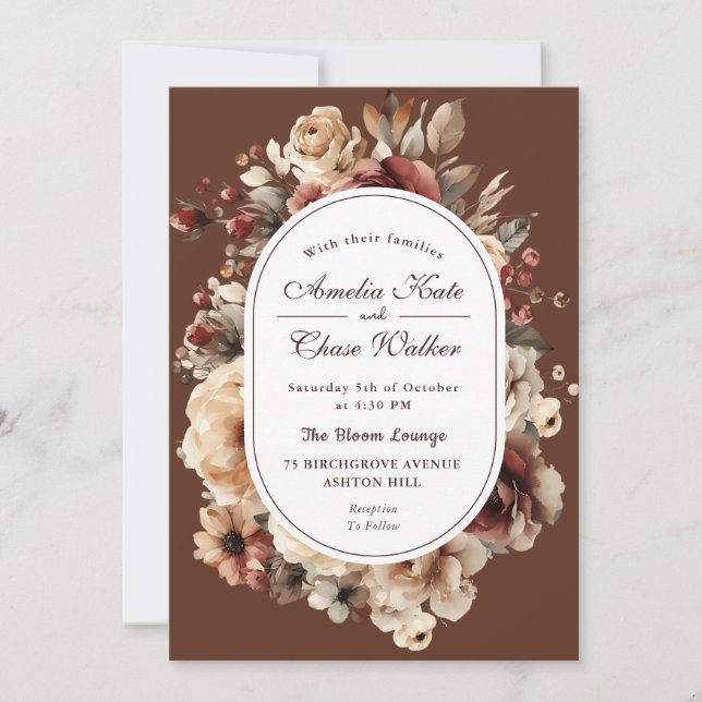 Elegant Böhmen Blommigt Ram Bröllop Inbjudningar (Framsida)