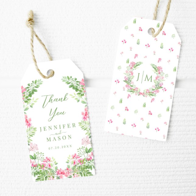 Elegant Böhmen Rosa Blommigt Bröllop Tack Presentetikett (Skapare uppladdad)