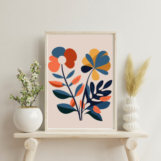 Elegant Boho Abstrakt Botaniskt blomma Poster