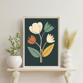 Elegant Boho Abstrakt Botaniskt blomma Poster