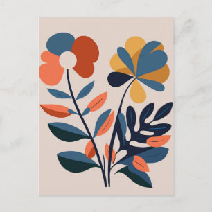 Elegant Boho Abstrakt Botaniskt blomma Vykort