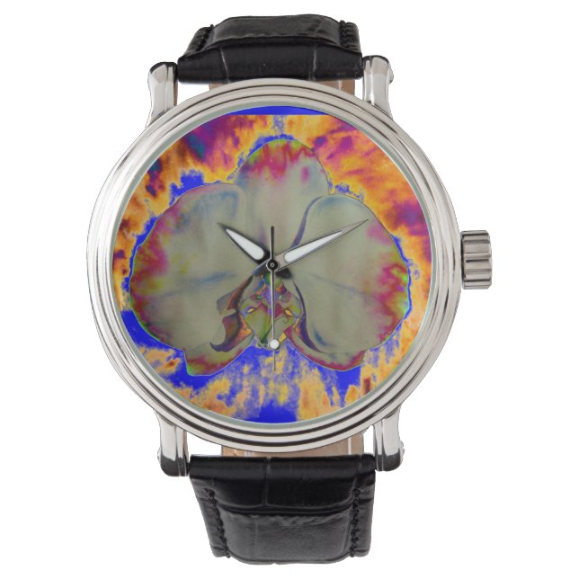 Elegant boho abstrakt vattenfärgsfärg orchid-målni armbandsur (Framsida)