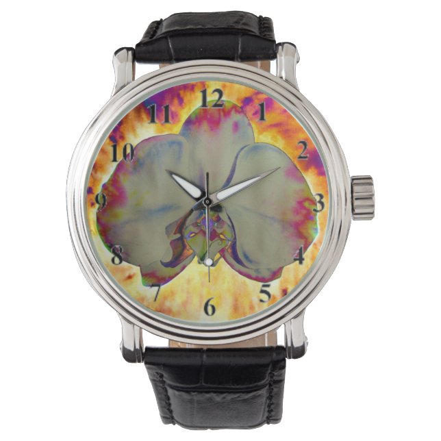Elegant boho abstrakt vattenfärgsfärg orchid-målni armbandsur (Framsida)