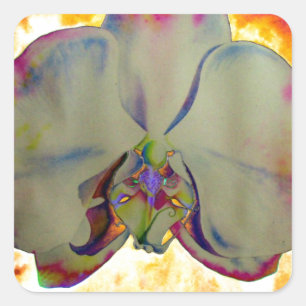 Elegant boho abstrakt vattenfärgsfärg orchid-målni fyrkantigt klistermärke