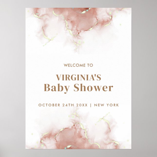 Elegant Boho Agate Guld Baby Shower Välkommen Poster (Framsidan)