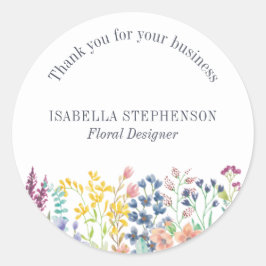 Elegant Boho Akvarell Färgrik Vildblomma  Runt Klistermärke